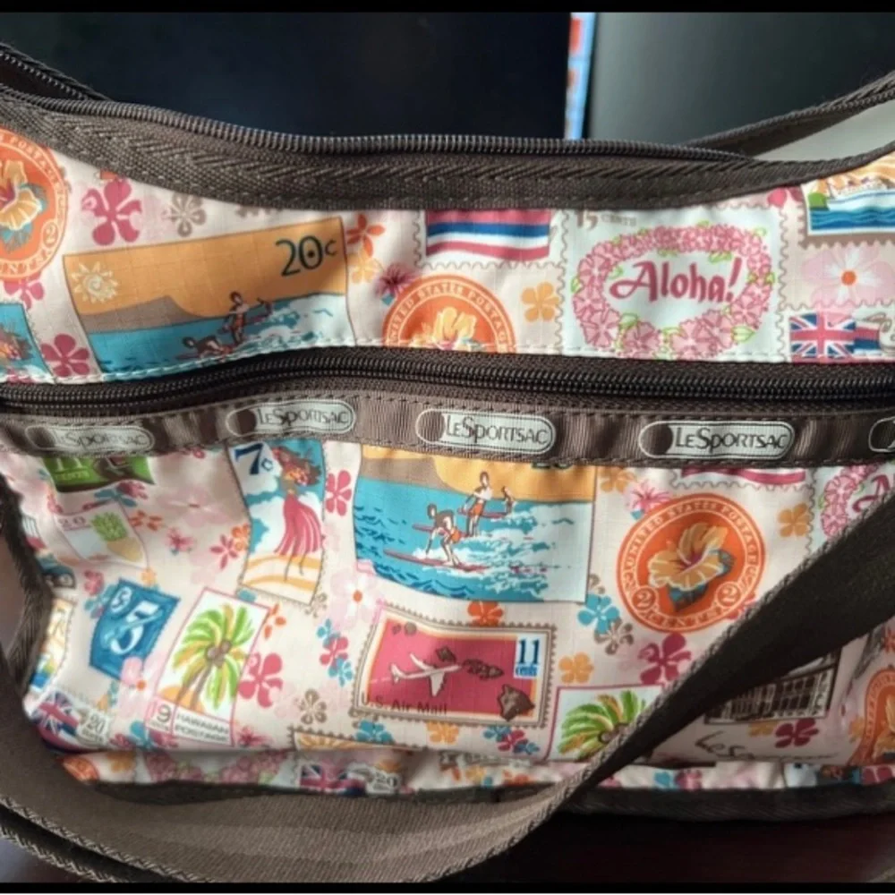 LeSportsac Hawaiian Lei Aloha Vintage Stamps Boho - Picture 2 of 9